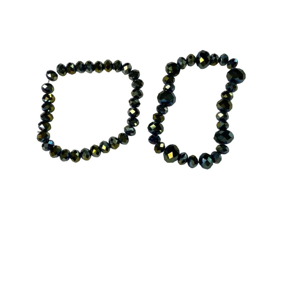 Faceted Rondel Stretch Bracelet Elastic Multi Color Blue Green Set 2 u